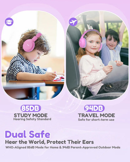 Casque Bluetooth 6.0 pour enfants Acer OHR668, limiteur de volume 85/94 dB, casque sans fil pliable à porter sur les oreilles, autonomie de 60 heures, microphone intégré.