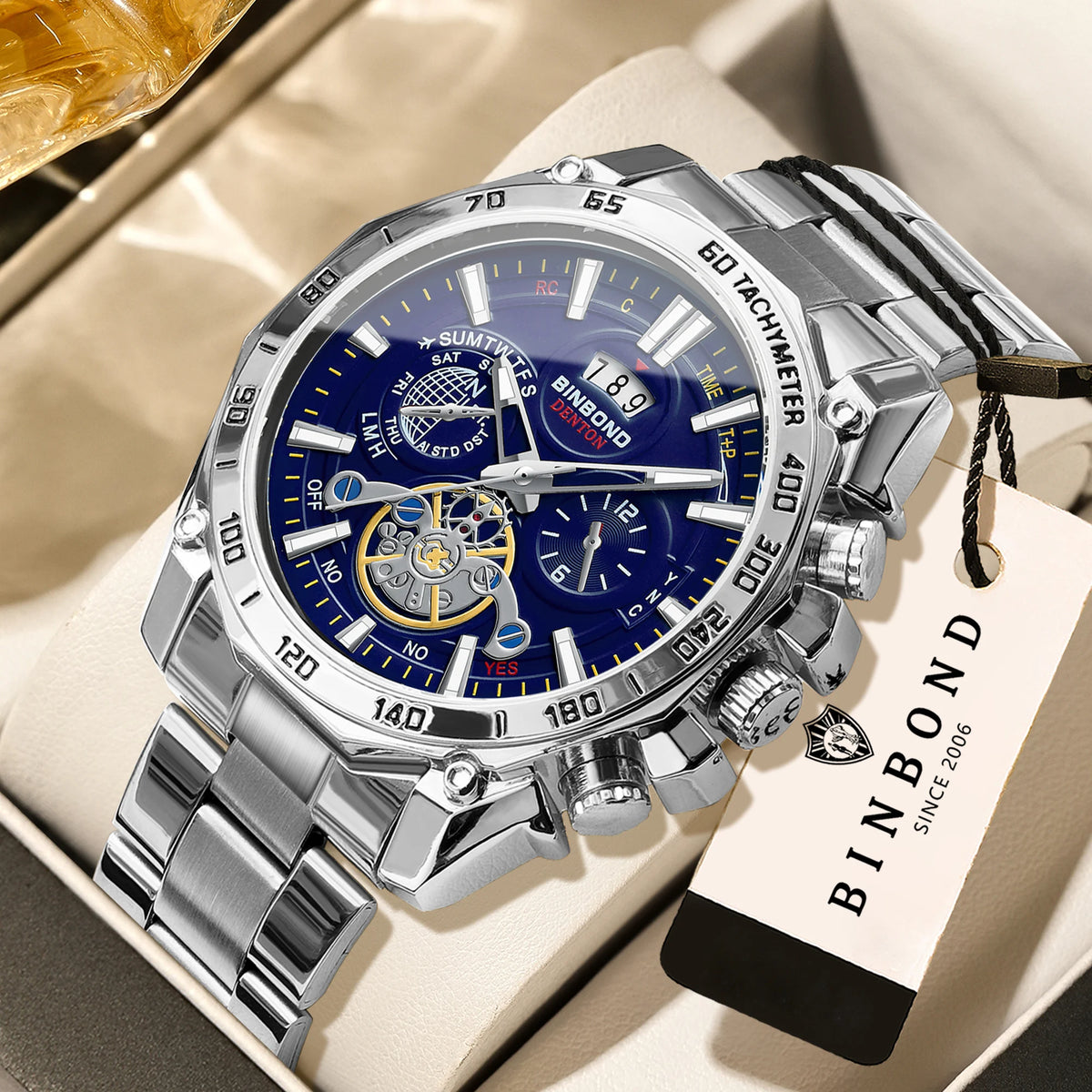 Montres à quartz de luxe BINBOND pour hommes, lumineuses, étanches, avec date automatique, précises et durables, style sport et affaires.