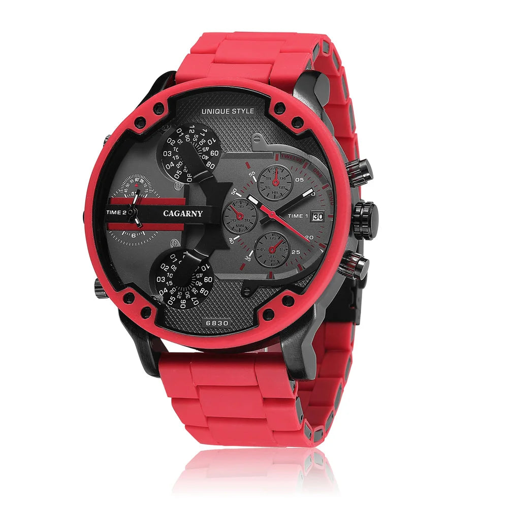 Mens Watches Top Brand Luxury Steel Band Dual Time Watch for Men Large Dial Quartz Wristwatches Relogio Masculino Drop Shipping