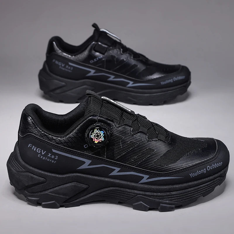 Outdoor Hiking Shoes for Men, Lightweight Trekking Shoes, Breathable Mesh Sneakers, Casual Walking Shoes, Rotating Buckle Design, Non-Slip and Wear-Resistant Trail Shoes, Suitable for Hiking and Camping, 2026 New Running Shoe
