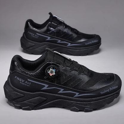 Outdoor Hiking Shoes for Men, Lightweight Trekking Shoes, Breathable Mesh Sneakers, Casual Walking Shoes, Rotating Buckle Design, Non-Slip and Wear-Resistant Trail Shoes, Suitable for Hiking and Camping, 2026 New Running Shoe