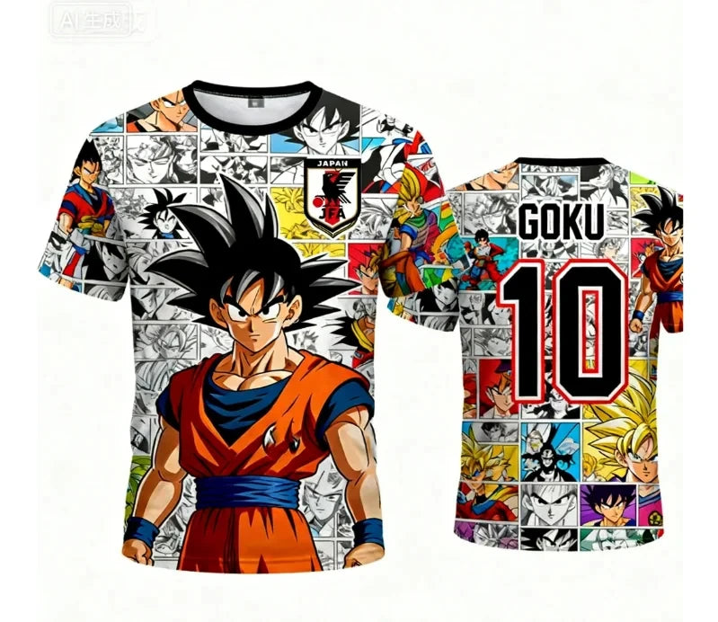 Лятна нова мъжка тениска с 3D печат „Dragon Ball Goku“ за възрастни, детска аниме тениска, специална футболна фланелка № 10