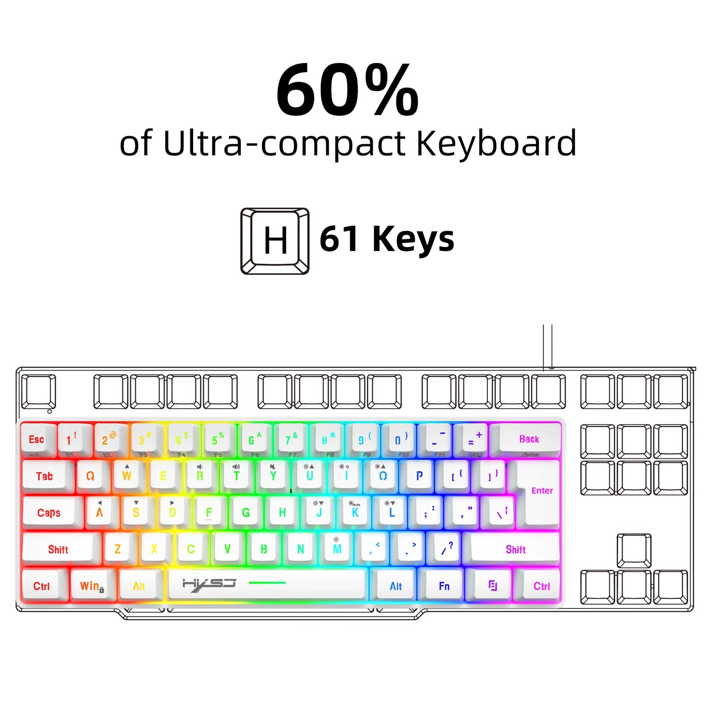 New Mini Gaming keyboard Wired Thin Film Keyboard 61-key Touch RGB Glow Multiple Quick Key Combination Suitable For Gaming Offic