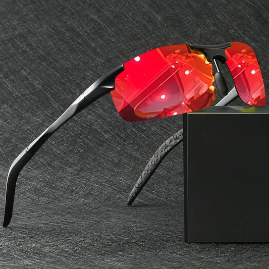 Classic Retro Semi-Rimless Square Polarized Sunglasses - Lightweight PC Frame & Spring Hinges, UV400 Unisex for Driving, Fishing