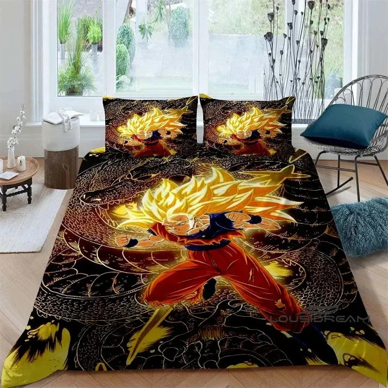 Cartoon/Anime Son Goku Dragon Ball bedrukte beddengoedset: deze zachte en comfortabele set bevat een dekbedovertrek en kussensloop