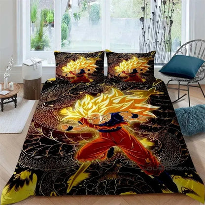 Cartoon/Anime Son Goku Dragon Ball bedrukte beddengoedset: deze zachte en comfortabele set bevat een dekbedovertrek en kussensloop