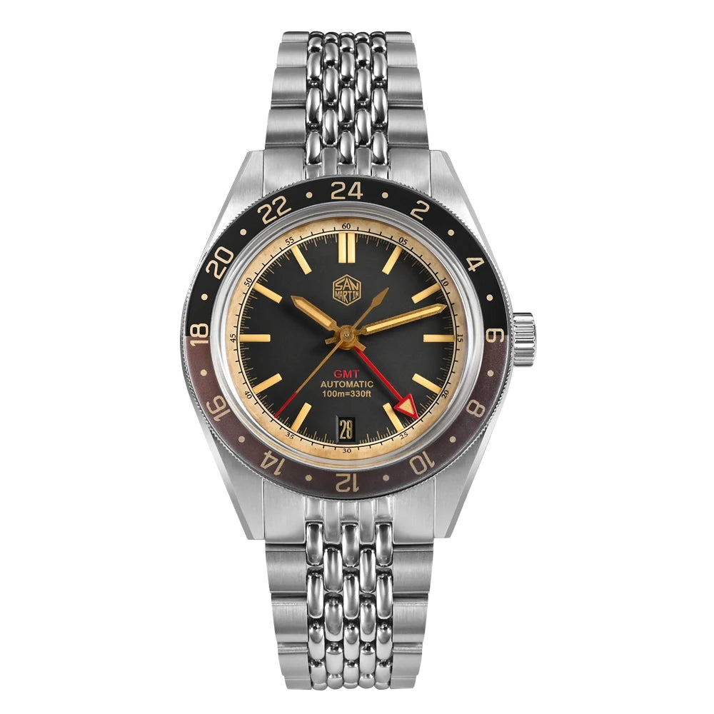 San Martin 39.5mm Limited Edition Full Lume Dial Automatic Mens Watch NH34 GMT 6H Date 10Bar Luxury Kol Saati SN0116W