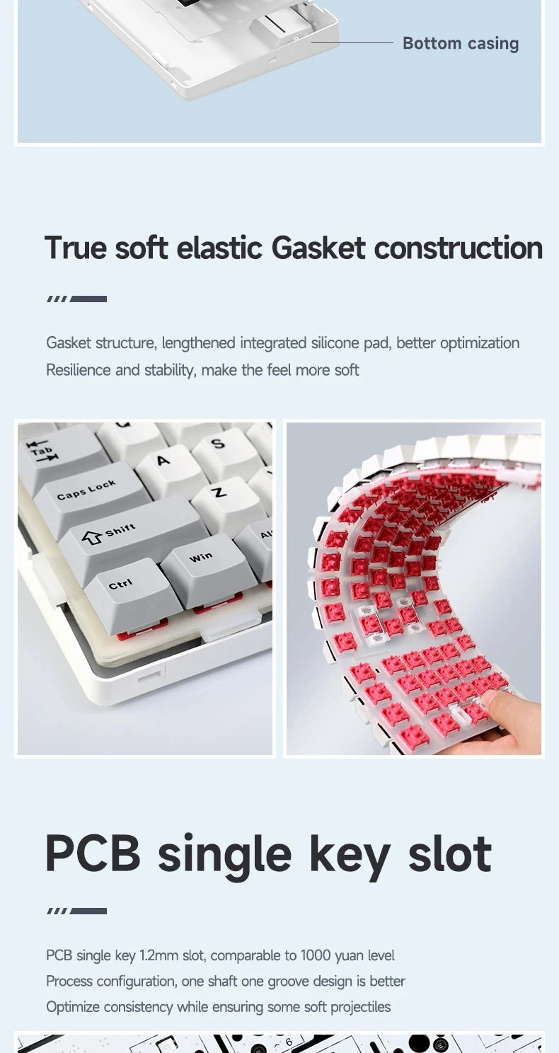 Teclado mecánico gaming Aula F99 de 99 teclas, tres modos: 2.4g inalámbrico, Bluetooth y cableado, hot swap, PBT, gasket y RGB para juegos y escritura