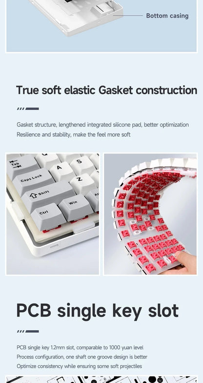 Teclado mecánico gaming Aula F99 de 99 teclas, tres modos: 2.4g inalámbrico, Bluetooth y cableado, hot swap, PBT, gasket y RGB para juegos y escritura