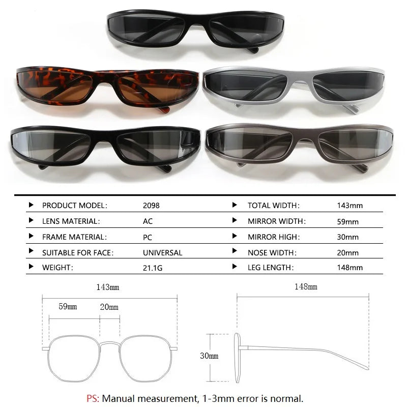 Y2K Narrow Rectangle Wrap Around Sunglasses for Women Men Punk Vintage Sport Sun Glasses UV400 Protection Cycling Shades