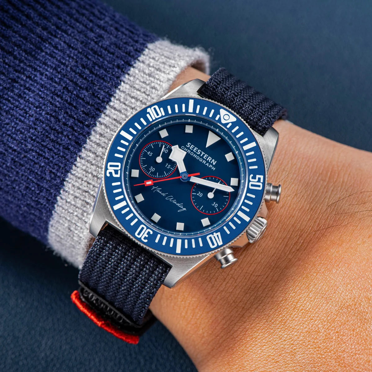 SEESTERN cronógrafo para hombre, reloj mecánico con movimiento Tianjin ST1901, cristal de zafiro, correa de nailon con velcro, esqueleto luminoso