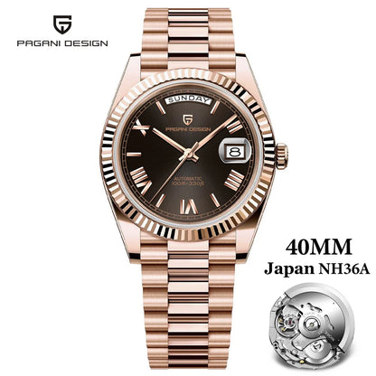 Montre PAGANI DESIGN DD40 pour homme – Modèle en or rose, montre-bracelet mécanique de luxe, mouvement automatique, verre saphir avec traitement antireflet, étanche