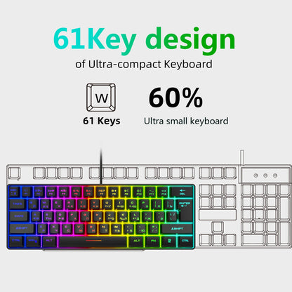 Tastiera da gaming, tastiera ultra-compatta a 61 tasti con retroilluminazione RGB russo/inglese, tastiera da ufficio impermeabile con sensazione meccanica per il gaming