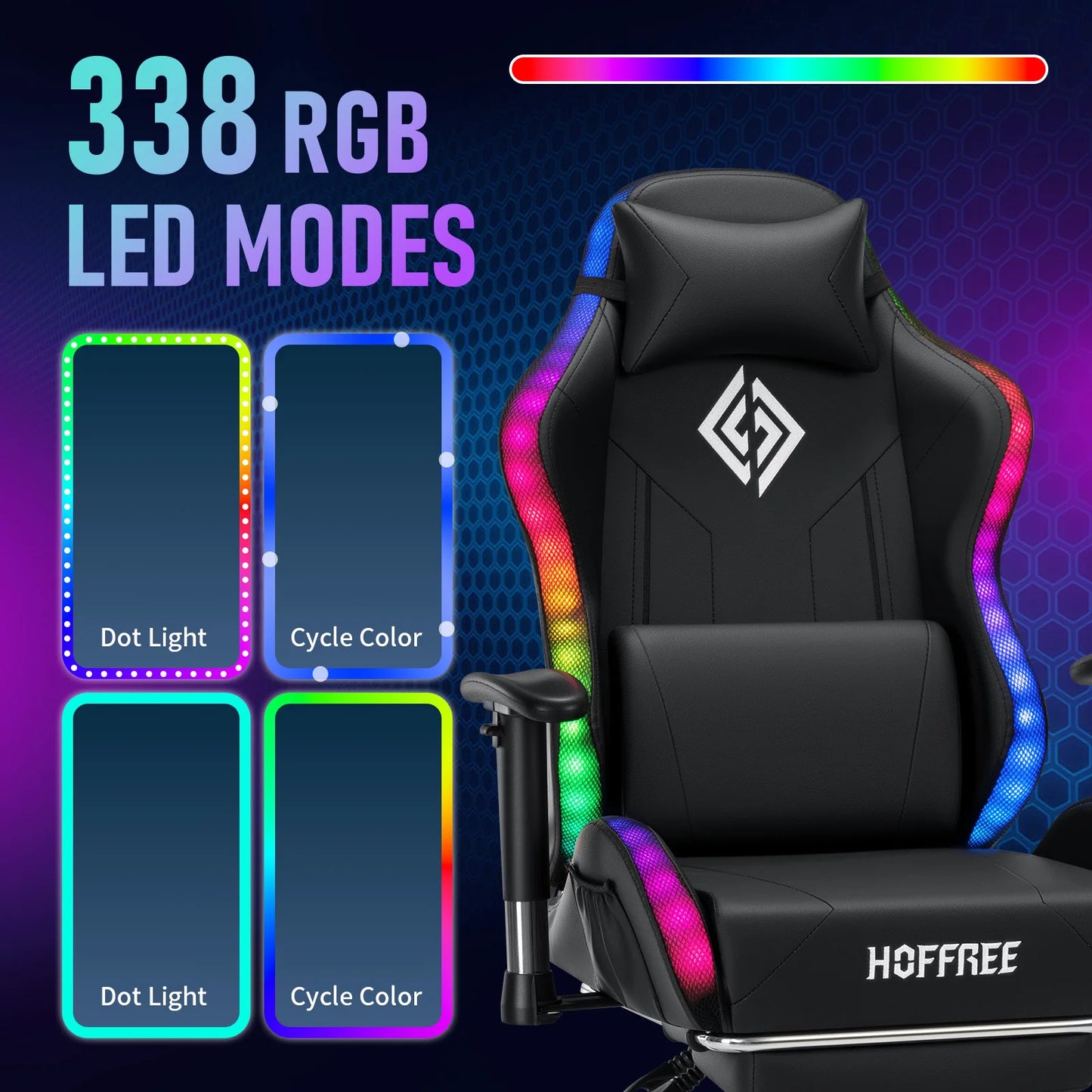 Sedia gaming LED per bambini 8-15 anni, sedia gamer regolabile con illuminazione LED, poggiapiedi e supporto lombare, sedia PC ergonomica