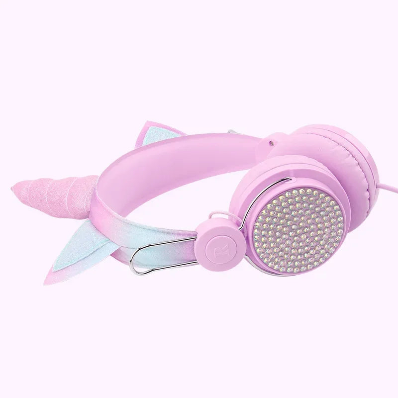 Casque filaire pour enfants, avec oreilles de chat et microphone, oreilles en peluche de licorne, idéal pour les cours en ligne, les jeux vidéo, les étudiants, les filles et les garçons.