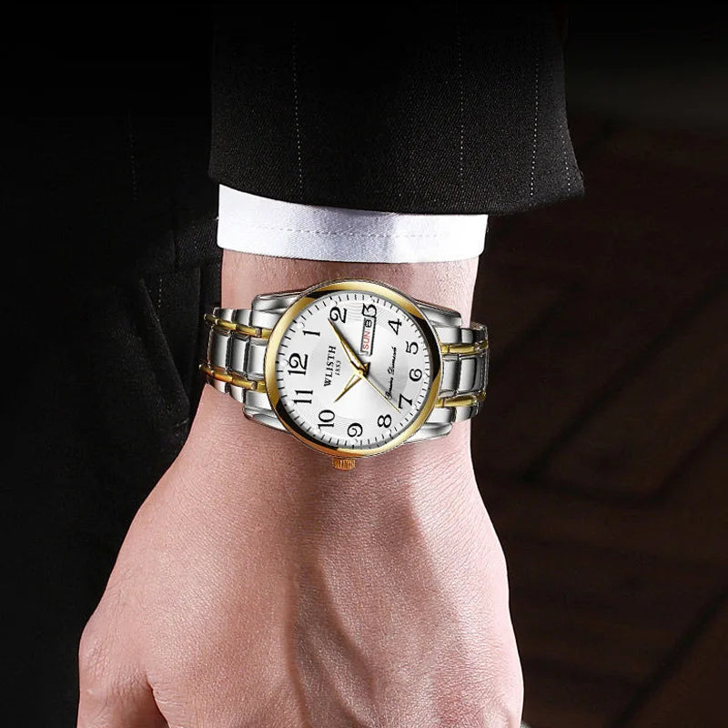 Montre de luxe pour femme, montre à quartz, montre-bracelet numérique, étanche, avec calendrier et affichage lumineux ; style mode et professionnel, convient aussi aux hommes.