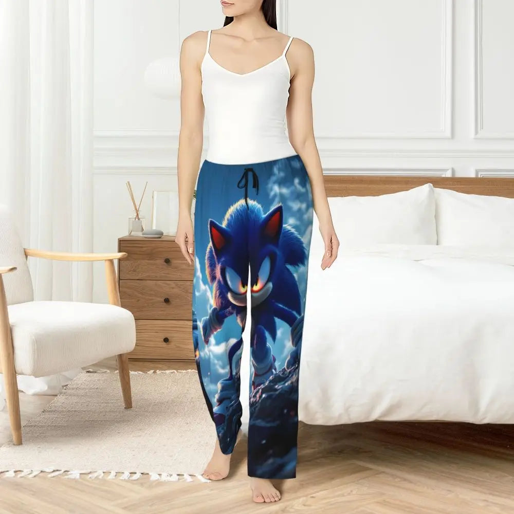 Custom Women Soniced Pajama Pants Printed Hedgehog Game Sleep Sleepwear Bottoms with Pockets