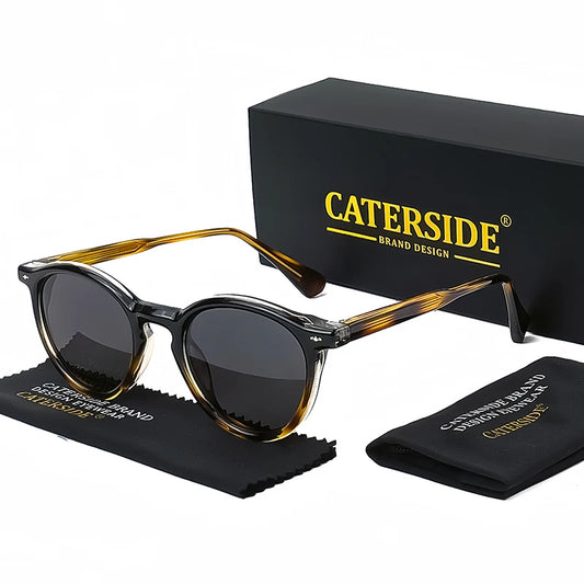 CATERSIDE Round Polarized Sunglasses Men Propionic High Quality Sun Glasses Women Punk Outdoor Driving Fishing Eyewear UV400