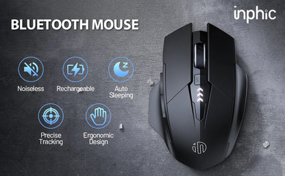 INPHIC A1 BluetoOth Mouse Rechargeable 2.4G Tri-mode Optical Mute Wireless Mouse 1600 DPI for Mac Laptop PC Tablet Mobile Phone