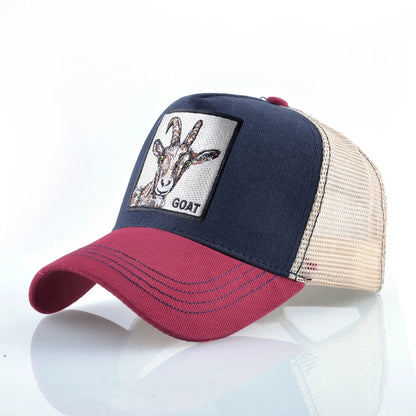 Modische Trucker-Caps mit besticktem Ziegen-Patch, Vier-Jahreszeiten-Snapback-Baseballcap für Herren und Damen, verstellbare Schirmmütze