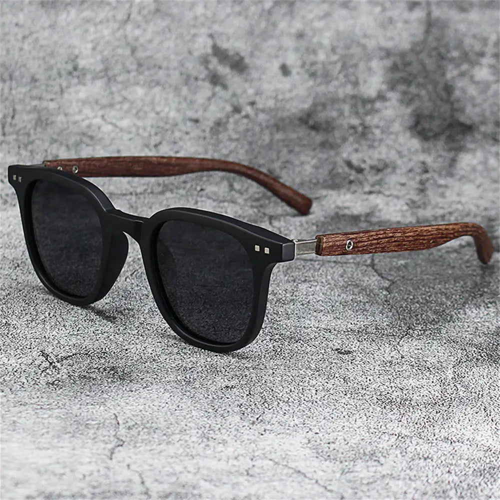 KLASSNUM Men Vintage Wooden Frame Sunglasses Classic Brand Sun Glasses Coating Lens Men Polarized UV Protection Driving Eyewear