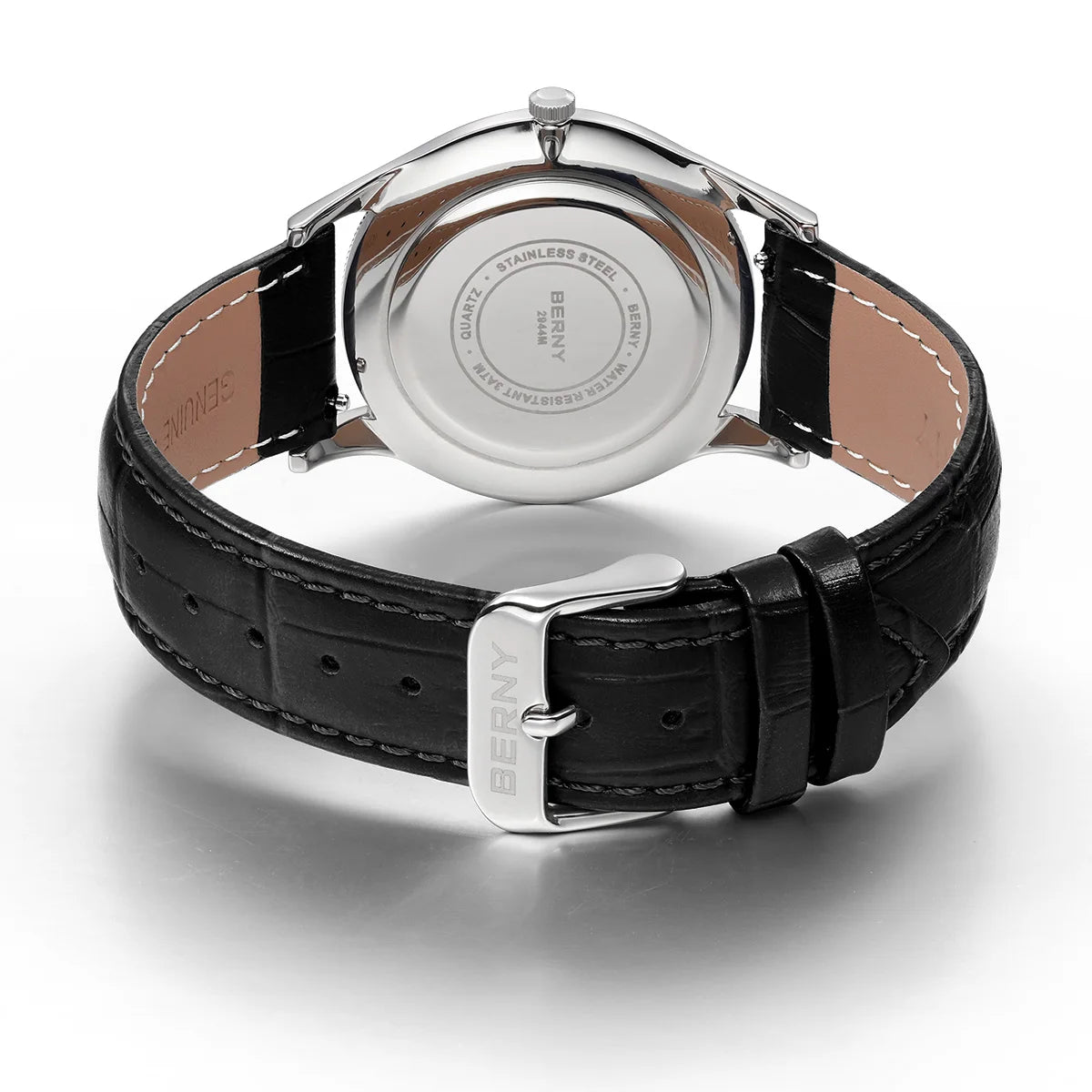 BERNY Men's Watches Slim Luxury Classic Stylish Dress Quartz Watch Fashion Elegance Leather Band Wristwatch