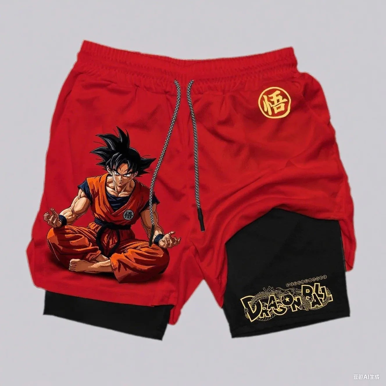 Dragon Ball Wukong Anime Sports Shorts Men's Double Layer 2-in-1 Sports Shorts Summer New Cartoon Printed Beach Pants