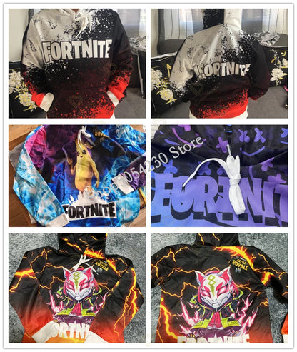Суитшърт с качулка за момчета Fortnite Cool Heroes Cosplay, детски дрехи с анимационен дизайн, пролетно-есенно бебешко палто, детско яке с качулка