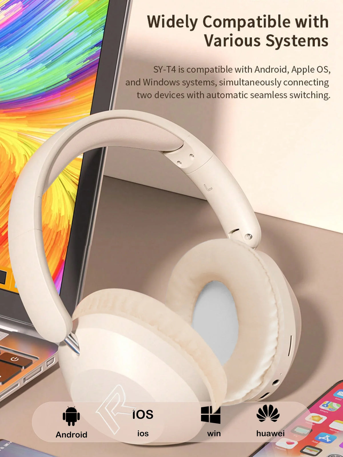 Casque Bluetooth supra-auriculaire, appels sans fil de haute qualité, longue autonomie pour le sport, le gaming et l'écoute de musique