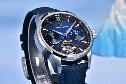 PAGANI DESIGN Newest 41MM Luxury Men's Mechanical Watch Sapphire Glass Leather Waterproof Pilot Tourbillon Moon Reroj Hombre
