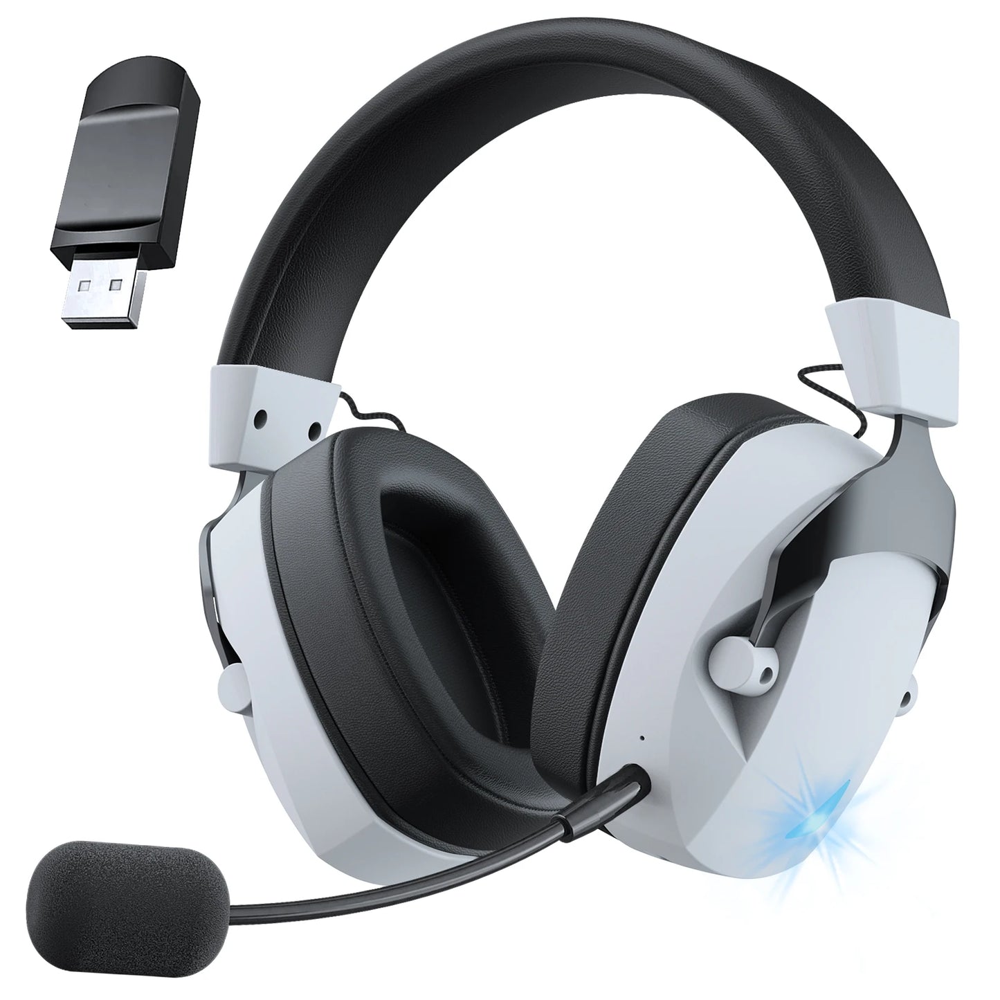 Gaming Headset with Detachable Noise Cancelling Microphone – 3 Mode Wireless Bluetooth 5.3 2.4G USB & 3.5mm Wired Gaming Headset with 50mm Drivers