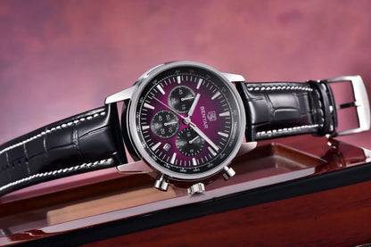 Montre de luxe pour homme Benyar – Chronographe avec date, bracelet en cuir, étanche, luminescente, style sportif et militaire, montre à quartz
