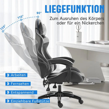 Ergonomic gaming chair, office chair, height adjustable,PU leather computer chair, with headrest and lumbar support, 360° swivel