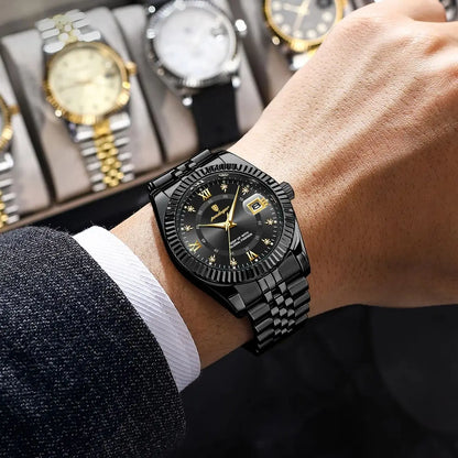Montre pour homme POEDAGAR – Modèle de luxe, étanche, en acier inoxydable, avec affichage luminescent, style militaire, fonction date, mouvement à quartz, idéale pour le travail ou les occasions professionnelles.