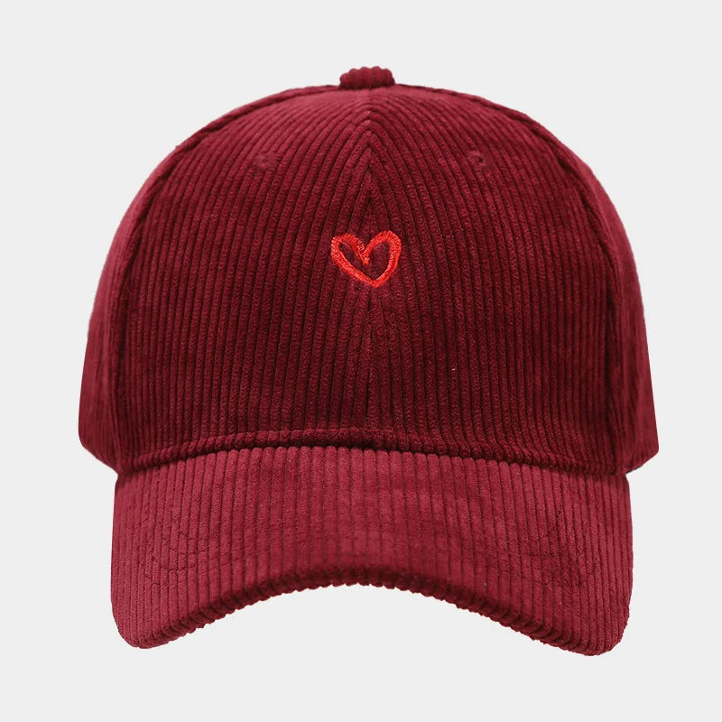 New Little Love Embroidered Corduroy Baseball Cap Spring and Autumn Women's Korean Fashion Simple Sun Hat Outdoor Casual Caps