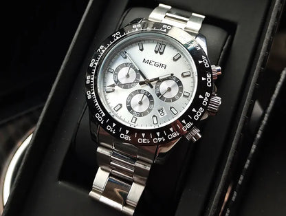 MEGIR Herrenuhr, Luxusmarke, Quarz-Sportuhr, Edelstahlarmband, wasserdicht, Chronograph, Armbanduhr