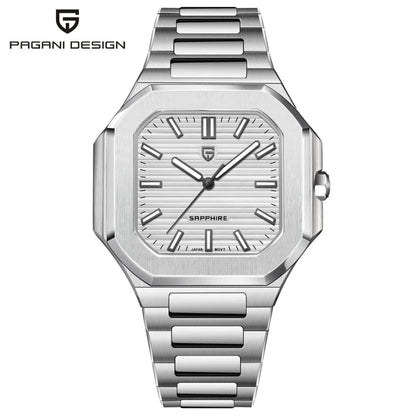 PAGANI DESIGN New V2 Orologio da uomo quadrato al quarzo, marchio di lusso premium, sportivo, impermeabile, in zaffiro e acciaio inossidabile