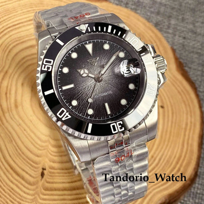 Tandorio 20ATM 40mm Men's Automatic Diver Watch For Miyota 8215 Asia 2824 Sapphire Glass Ice Blue Stainless Steel Jubilee Watch