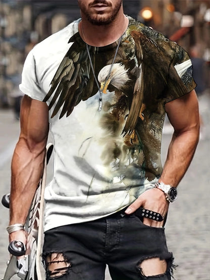 T-shirts Gráficas Fashion Eagle de Luxo — T-shirt de Verão para Homem, Tops Casuais de Manga Curta com Impressão 3D, Roupa Masculina