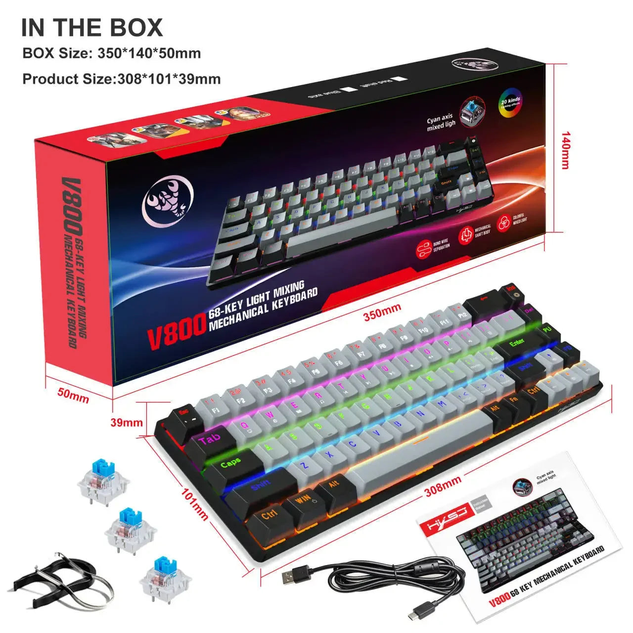 Mechanical keyboard gaming 60% USB white keys Keyboards gamer mini Ergonomic Computer keyboard Backlit Music keyboard pc