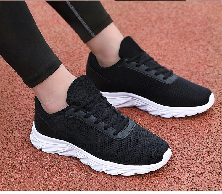 Men's Casual Sports Shoes, Black Mesh Breathable Running Shoes, Soft Sole Lightweight Flat Work Shoes