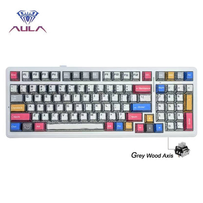Teclado mecánico gaming Aula F99 de 99 teclas, tres modos: 2.4g inalámbrico, Bluetooth y cableado, hot swap, PBT, gasket y RGB para juegos y escritura