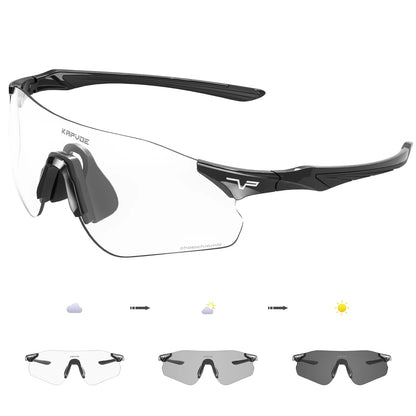 Kapvoe Neue Outdoor-Lauf- und Fahrradbrille, photochrome Sonnenbrille für Damen und Herren, Sportbrille für Marathon und Radfahren, UV400-Schutzbrille