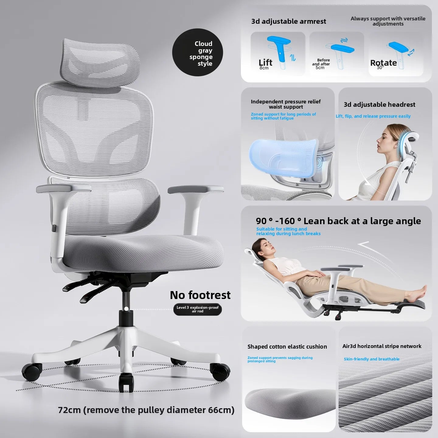 Ergonomic Office Chair Comfortable  Long Sitting Home Gaming Computer Recliner Nap Chair Adjustable Height Lumbar Support Swivel