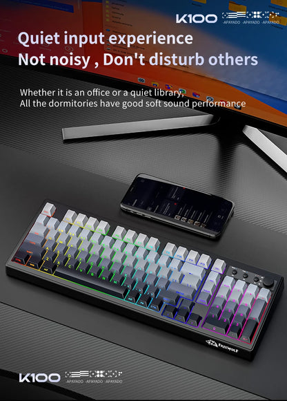 FREEWOLF K100 Wireless Keyboard Quiet with Media Knob|Side-print Backlit|4000mAh|26-Key Rollover Mechanical Feel Keyboard