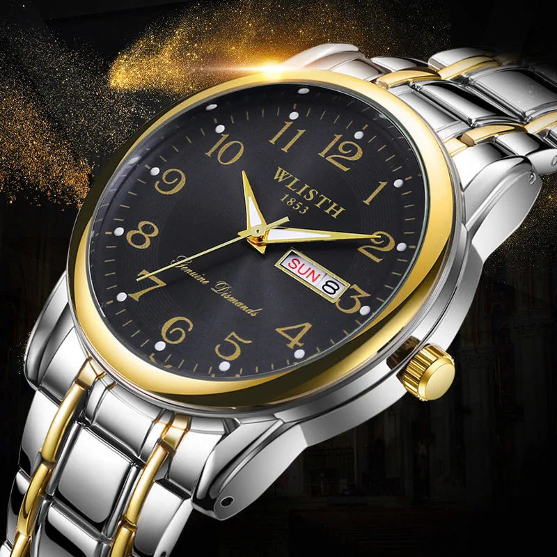 Montre de luxe pour femme, montre à quartz, montre-bracelet numérique, étanche, avec calendrier et affichage lumineux ; style mode et professionnel, convient aussi aux hommes.