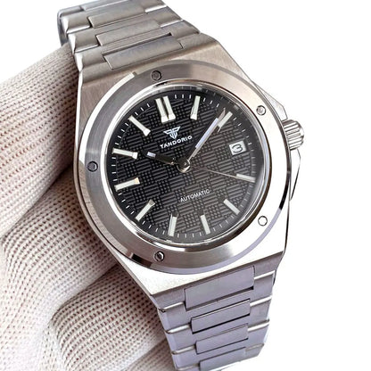 Tandorio New Black Luxury Business Engineer Style Men's Mechanical Watch Sapphire Glass 100m Waterproof NH35A Automatic Watches