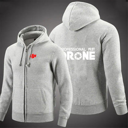 Dji Professional Pilot Drone Spring Autumn Casual Men's Solid Color Zipper Pullover Hoodie Coats Sportswear Fashion Long Sleeve