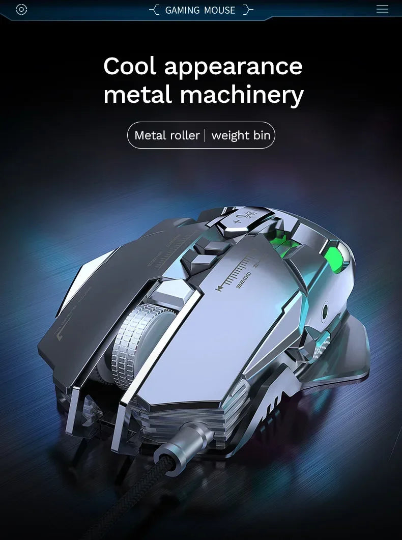 Mouse meccanico cablato RGB 6400 DPI con attrazione magnetica e contrappeso DIY per PC gaming e eSport