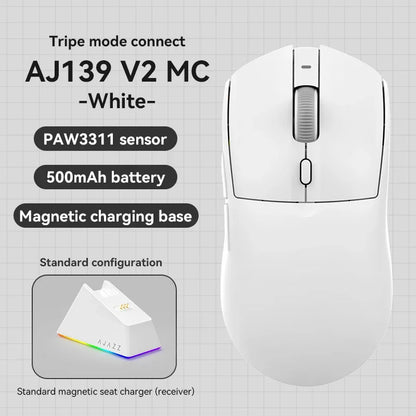 AJAZZ AJ139 V2 MC/AJ139 PRO vezeték nélküli gaming egér PAW3311/PAW3395 szenzorral, 12000DPI/26000DPI, 500mAh, Bluetooth gamer egér PC-hez